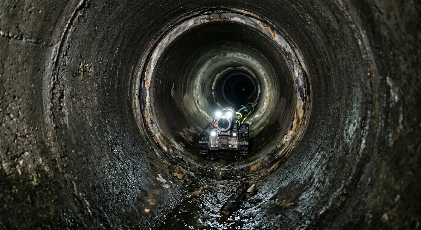 Robotic sewer camera inspecting pipe interior for Drain Snake Service in Acton